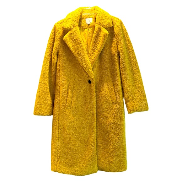 LOFT Yellow Goldenrod Teddy Bear Faux Fur Sherpa Coat Size Small - Picture 4 of 7
